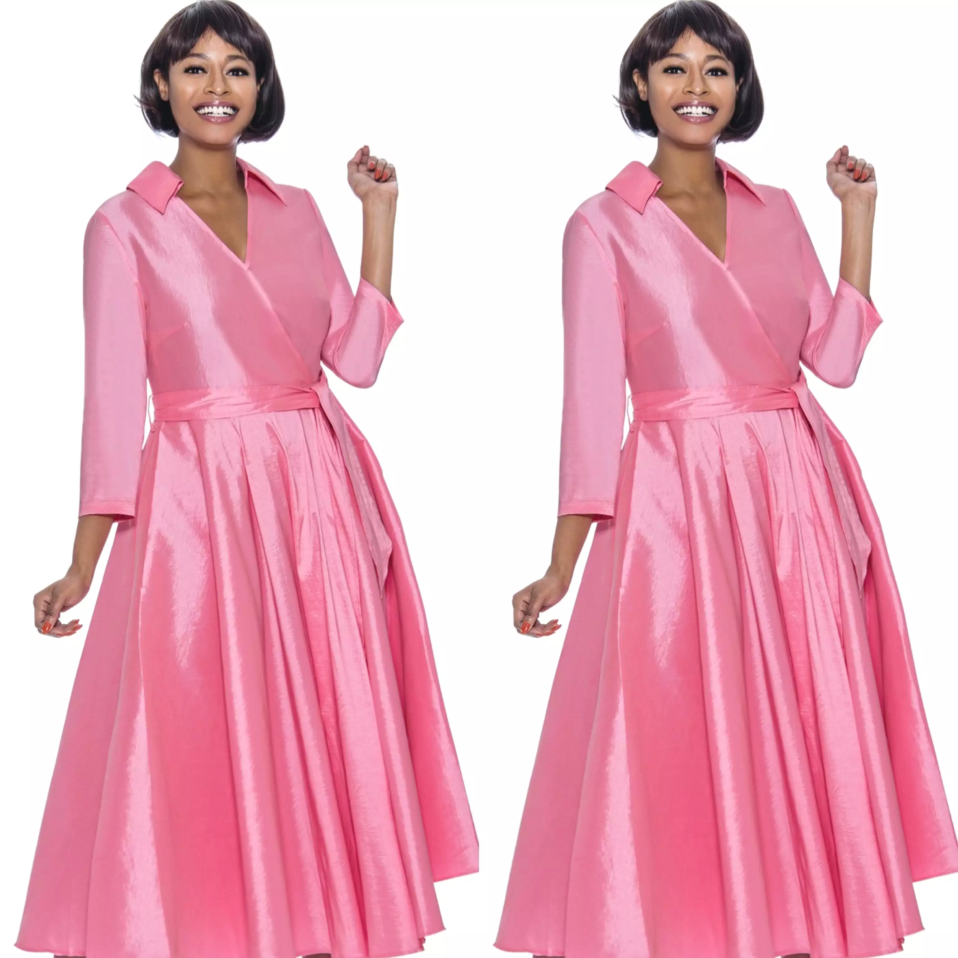 Pink Classic Style Faux Wrap Dress