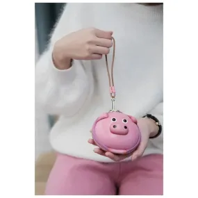 Pink Leather Mini Pig Women Cute Small Square Key Coin Purses Chain Crossbody Messenger Bad Girl