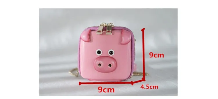 Pink Leather Mini Pig Women Cute Small Square Key Coin Purses Chain Crossbody Messenger Bad Girl