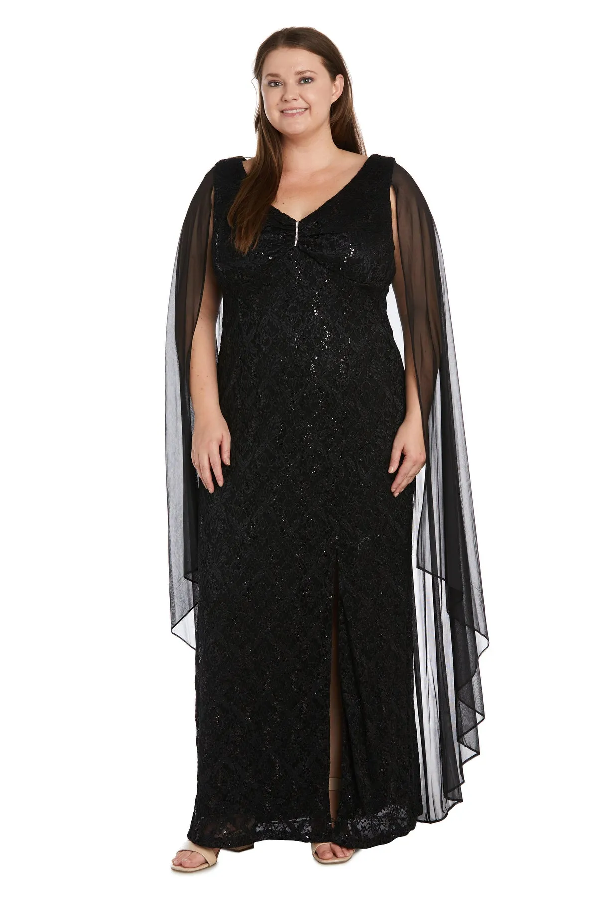 Plus Size Women's Embellished Sequin Lace Dress with Cape