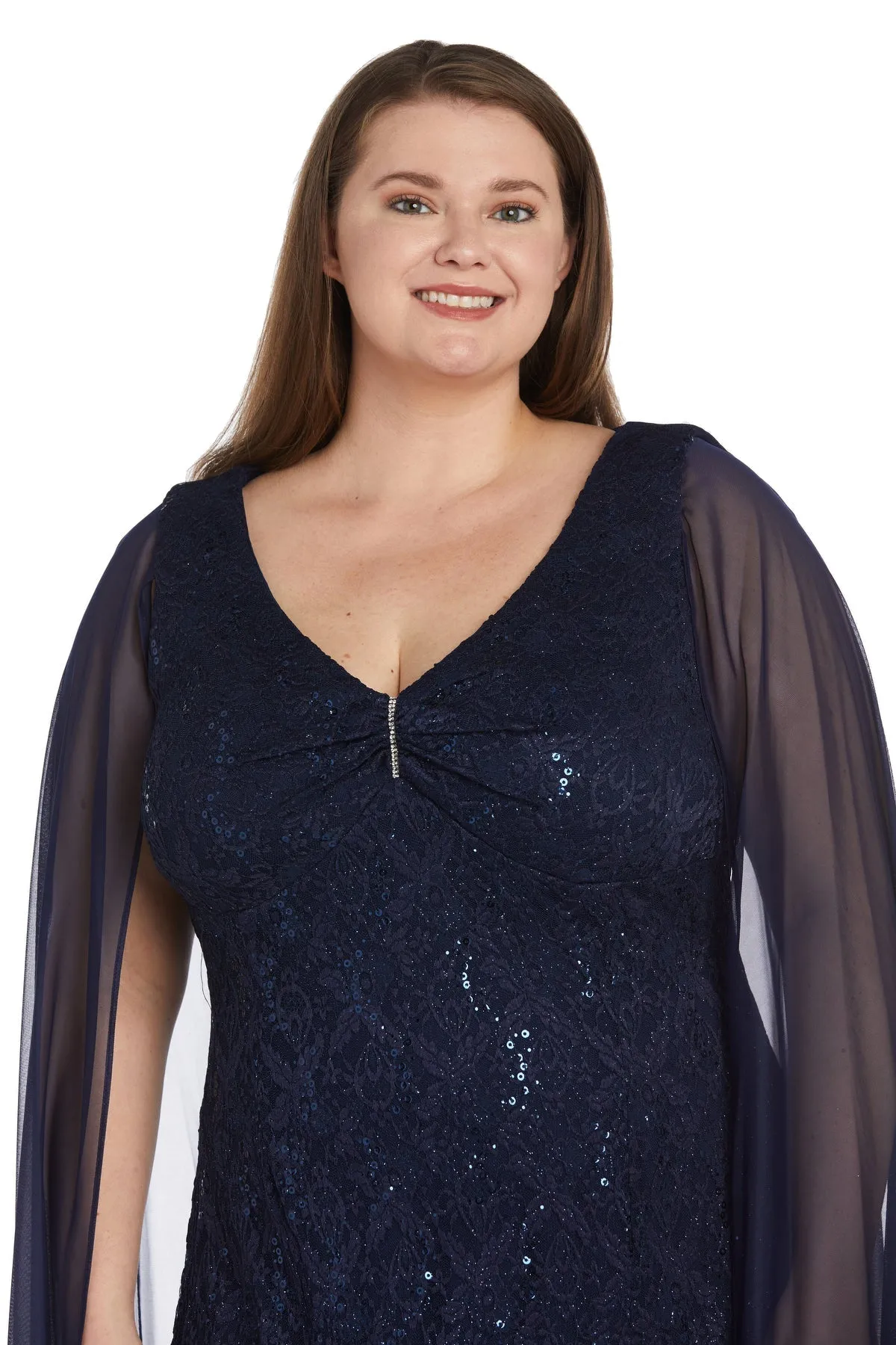 Plus Size Women's Embellished Sequin Lace Dress with Cape