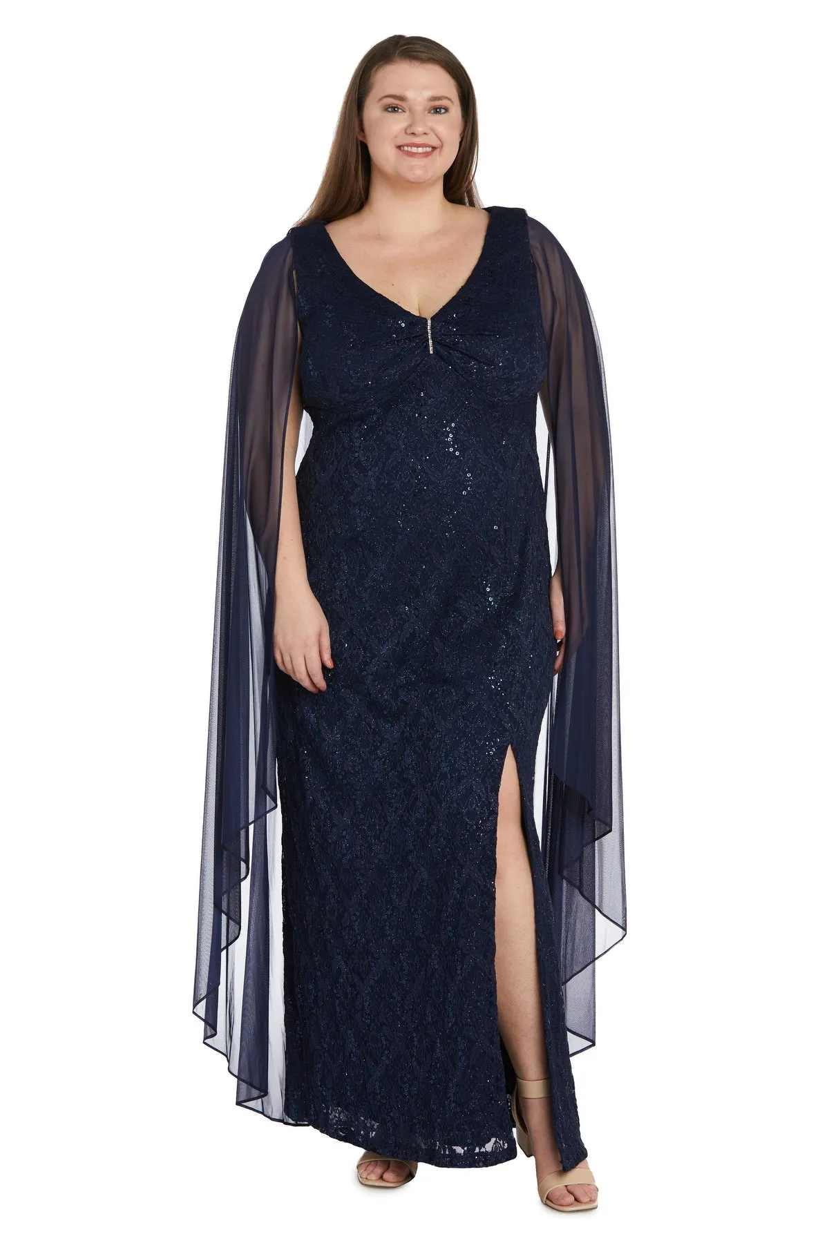 Plus Size Women's Embellished Sequin Lace Dress with Cape