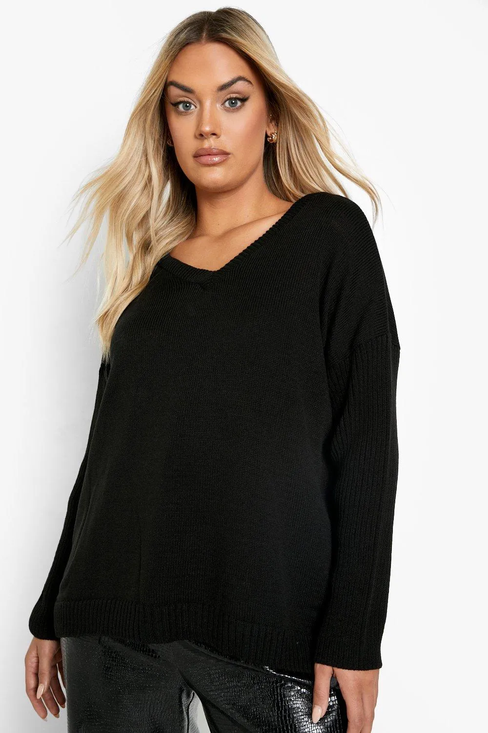 Plus Sweater With V Neck Detail Front And Back