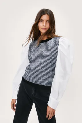 Poplin Puff Sleeve Stripe Sweater