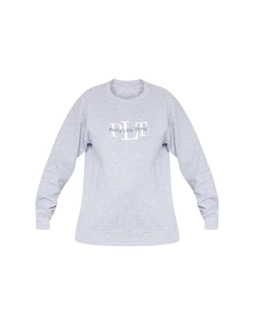 Pretty Little Thing Print Sweatshirt Fleece Pale Grey