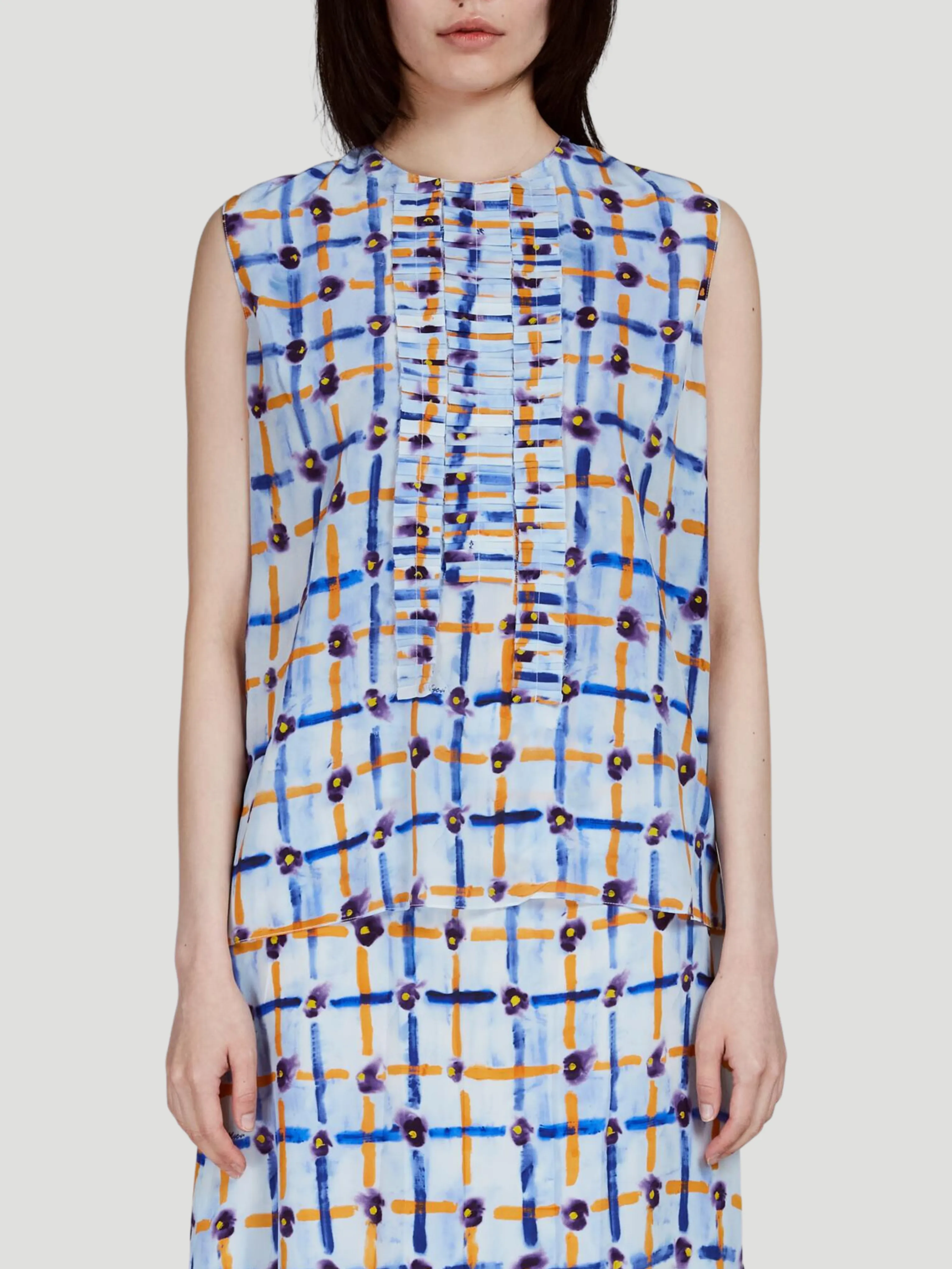 Printed Crepe de Chine Sleeveless Top