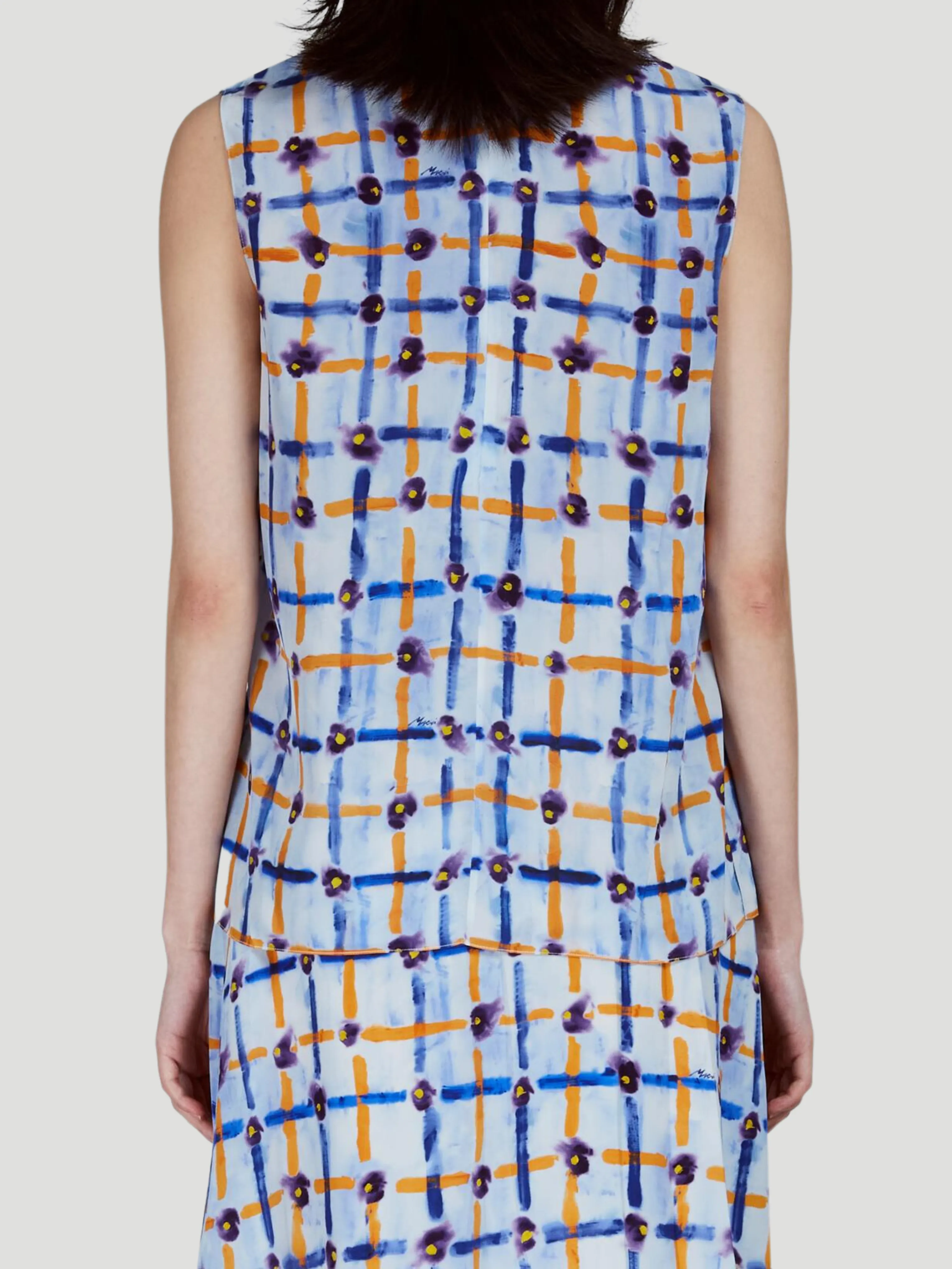 Printed Crepe de Chine Sleeveless Top