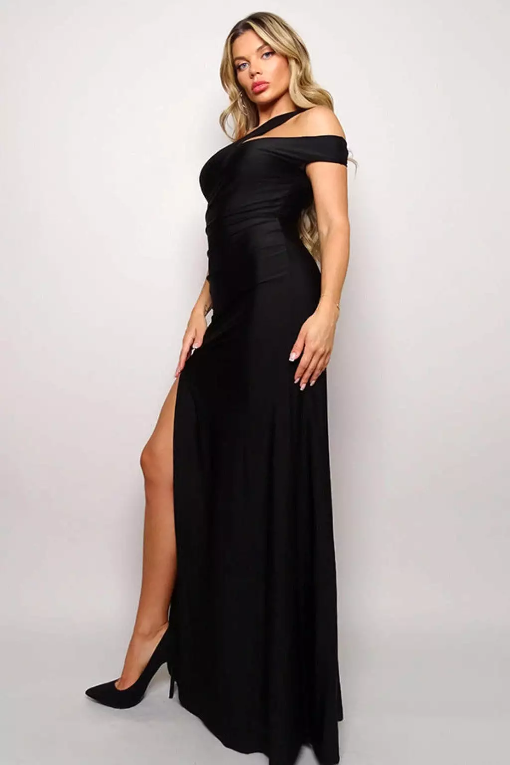 RAINA SLITTED ONE SHOULDER MAXI DRESS