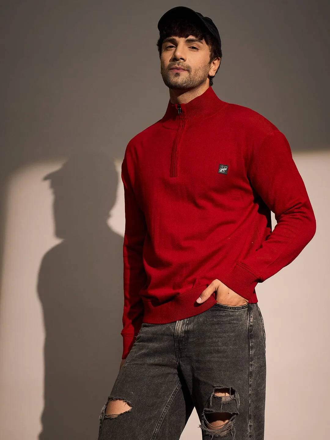 Red Turtle Neck Quarter Zip Sweater