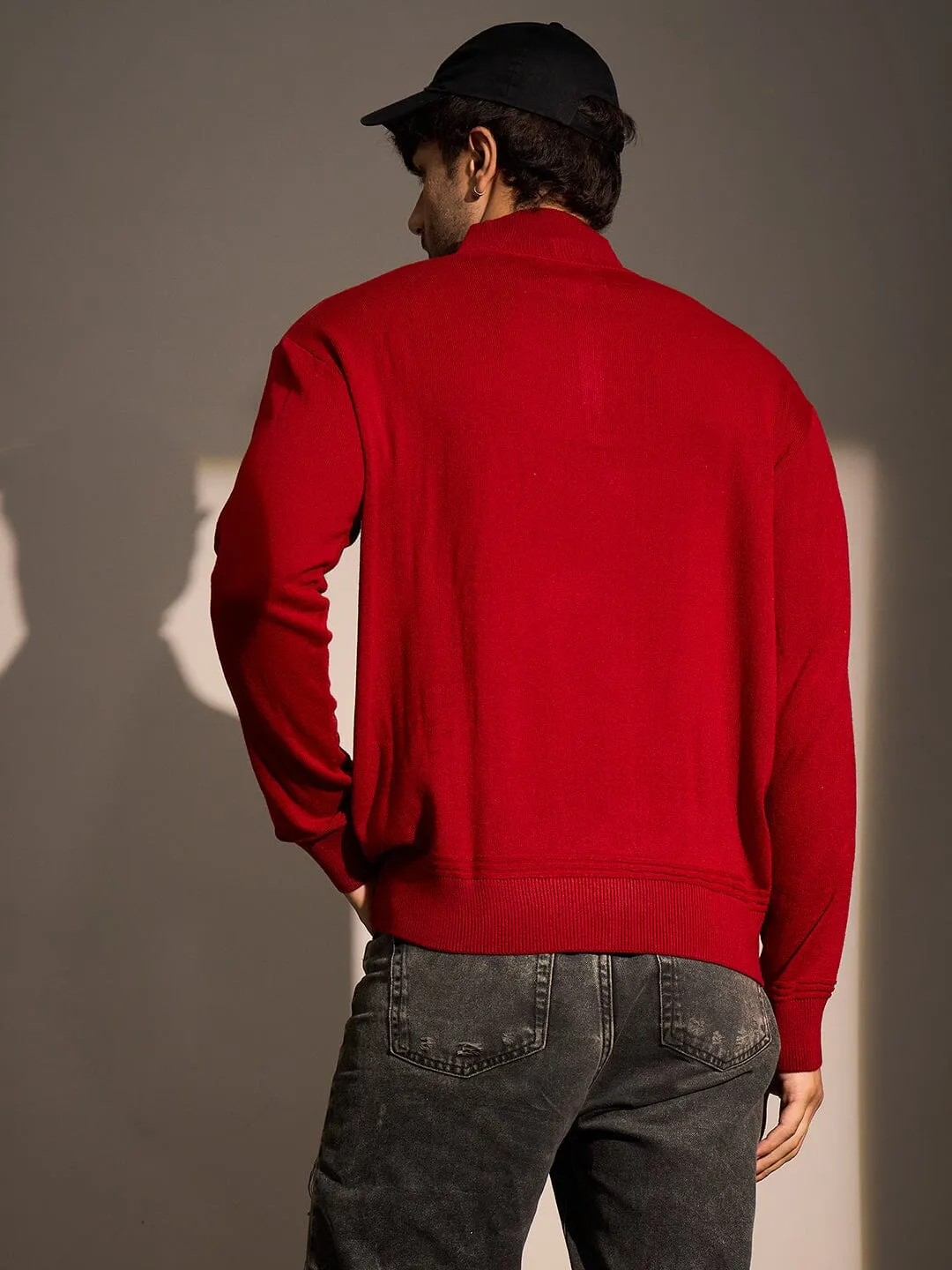 Red Turtle Neck Quarter Zip Sweater