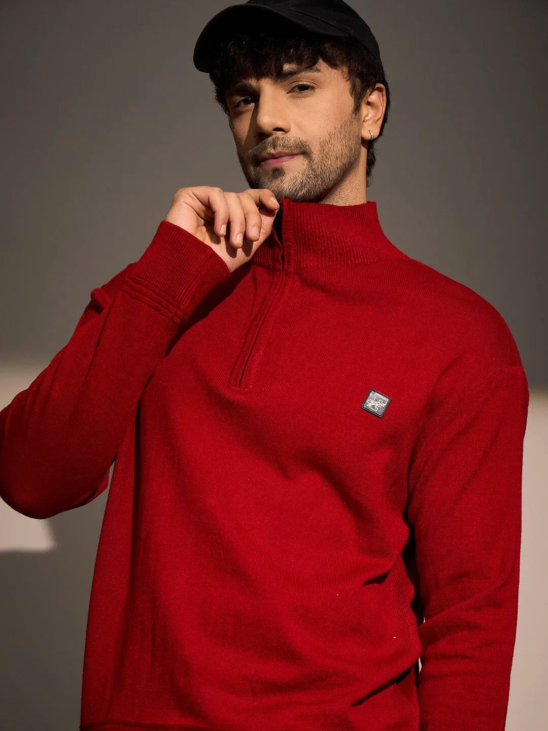 Red Turtle Neck Quarter Zip Sweater