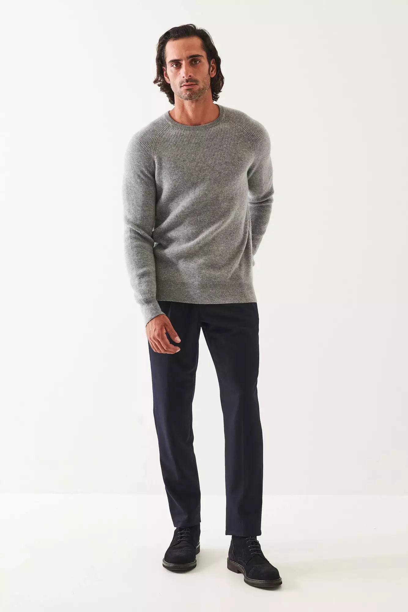 RIBBED CASHMERE CREWNECK