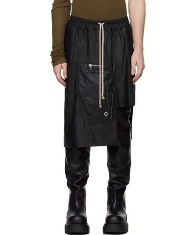 Rick Owens Black Porterville Dracca Leather Skirt