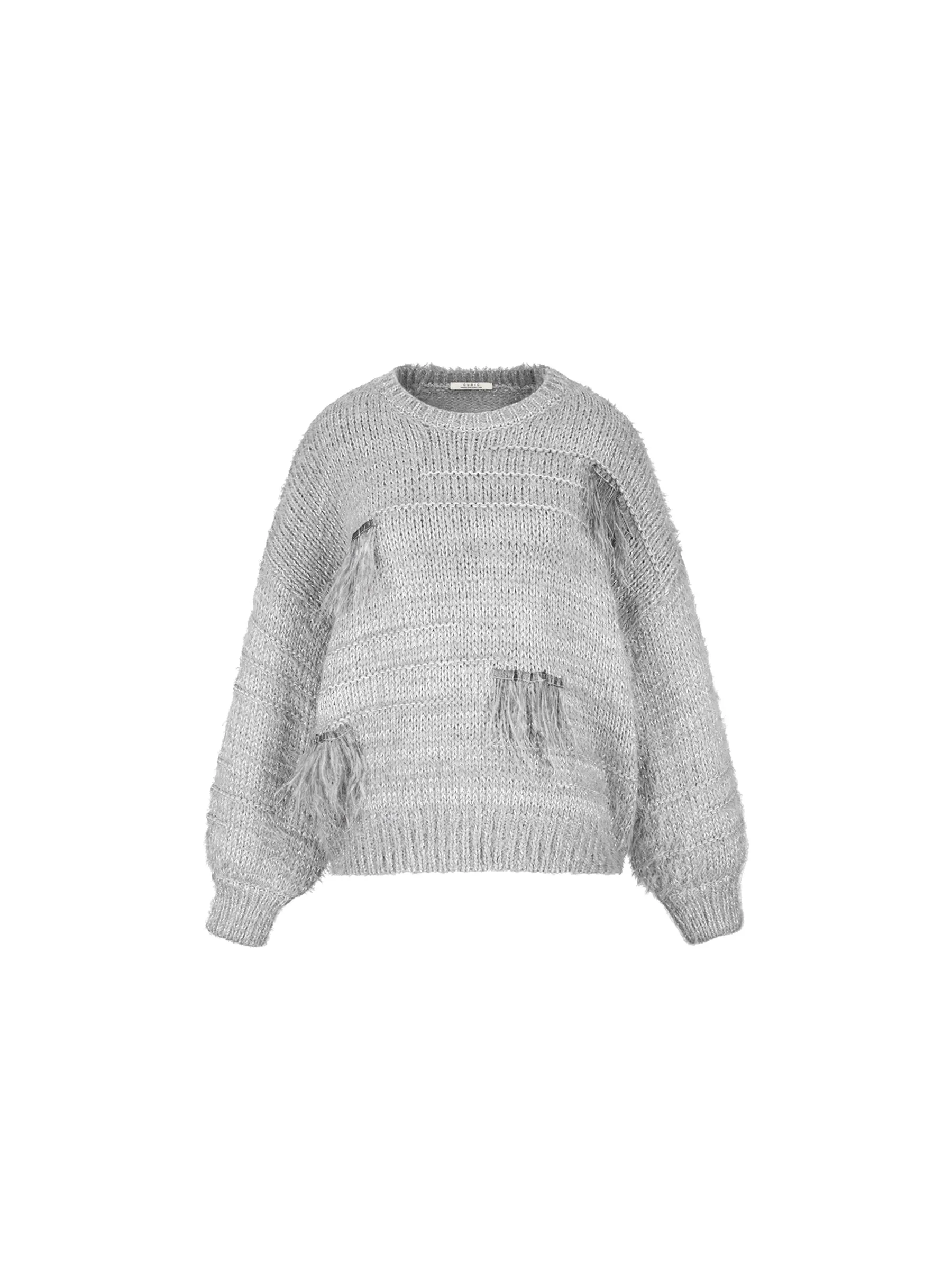 Round Neck Furry Fringed Sweater