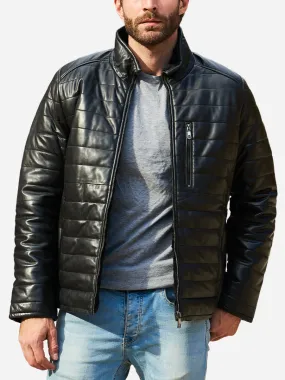 Rueben Designer Sheepskin Black Leather Puffer Jacket