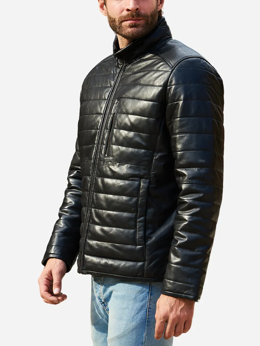 Rueben Designer Sheepskin Black Leather Puffer Jacket