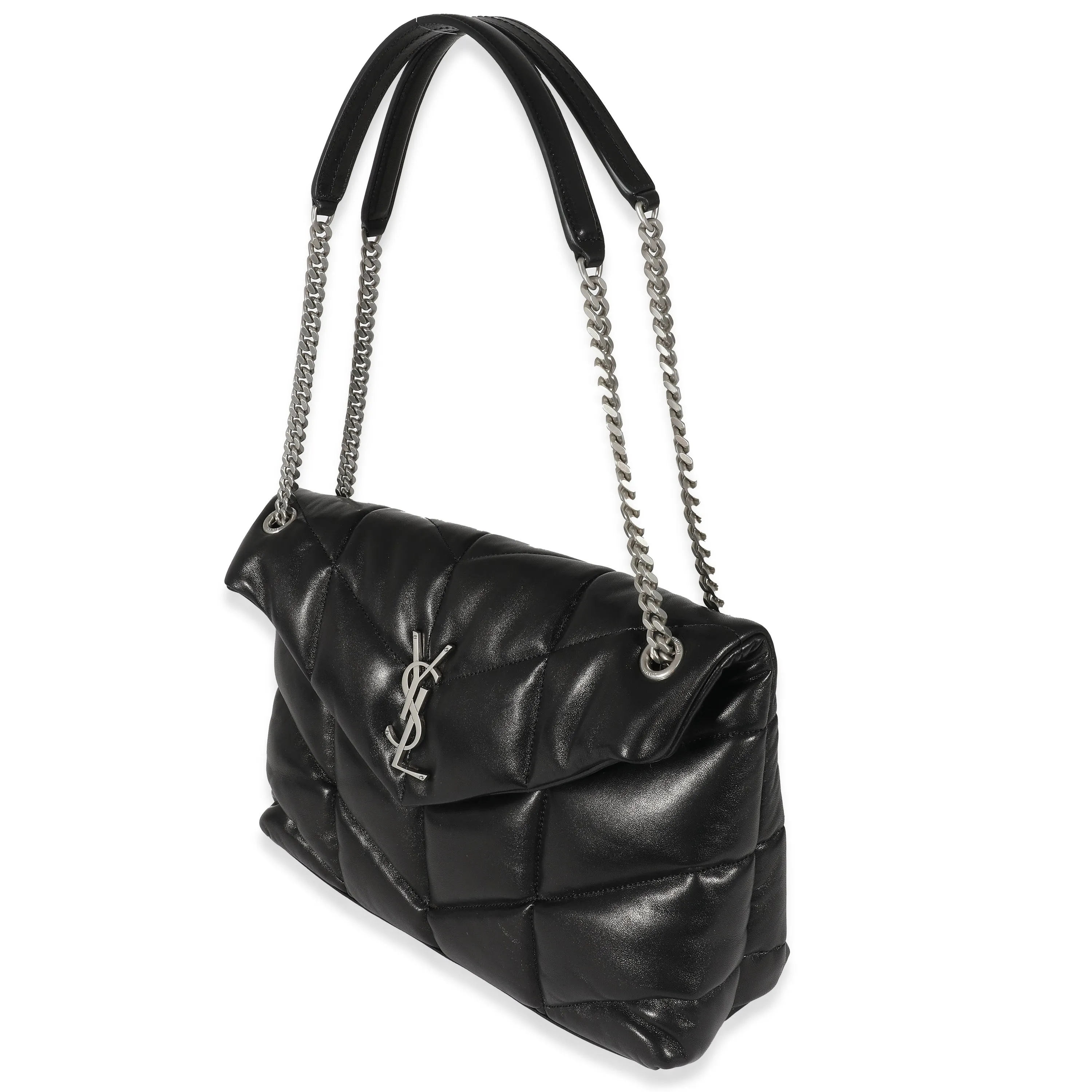 Saint Laurent Black Quilted Lambskin Medium Loulou Puffer Chain Bag