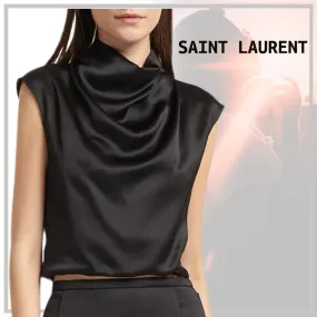 Saint Laurent  |Silk Sleeveless Street Style Plain Bridal Logo