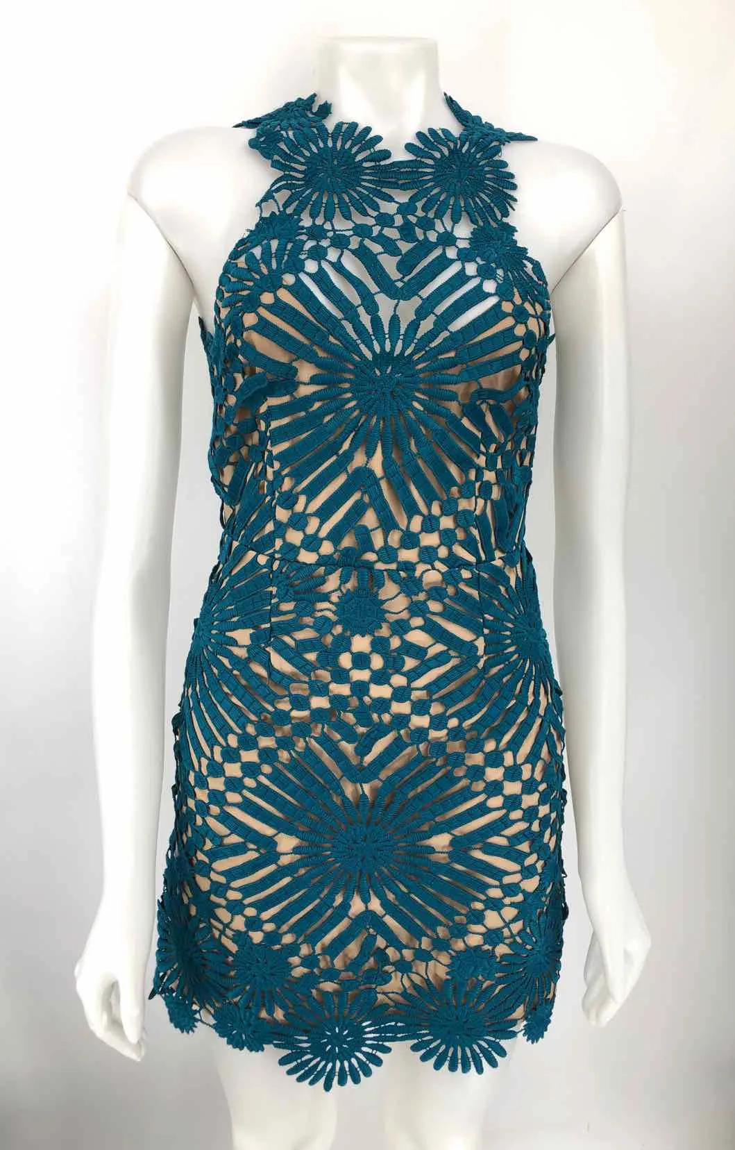 SAYLOR Teal Crochet Sleeveless Size X-SMALL Dress