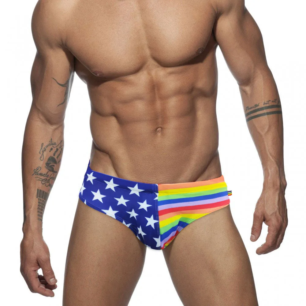 Sexy Rainbow Star Printed Pattern Beach Surfing Swimwear Briefs for Men