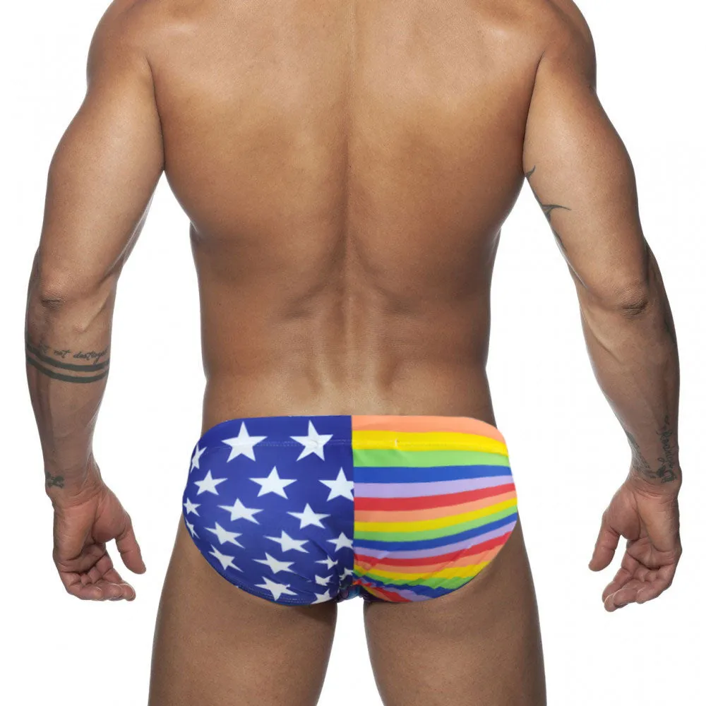 Sexy Rainbow Star Printed Pattern Beach Surfing Swimwear Briefs for Men