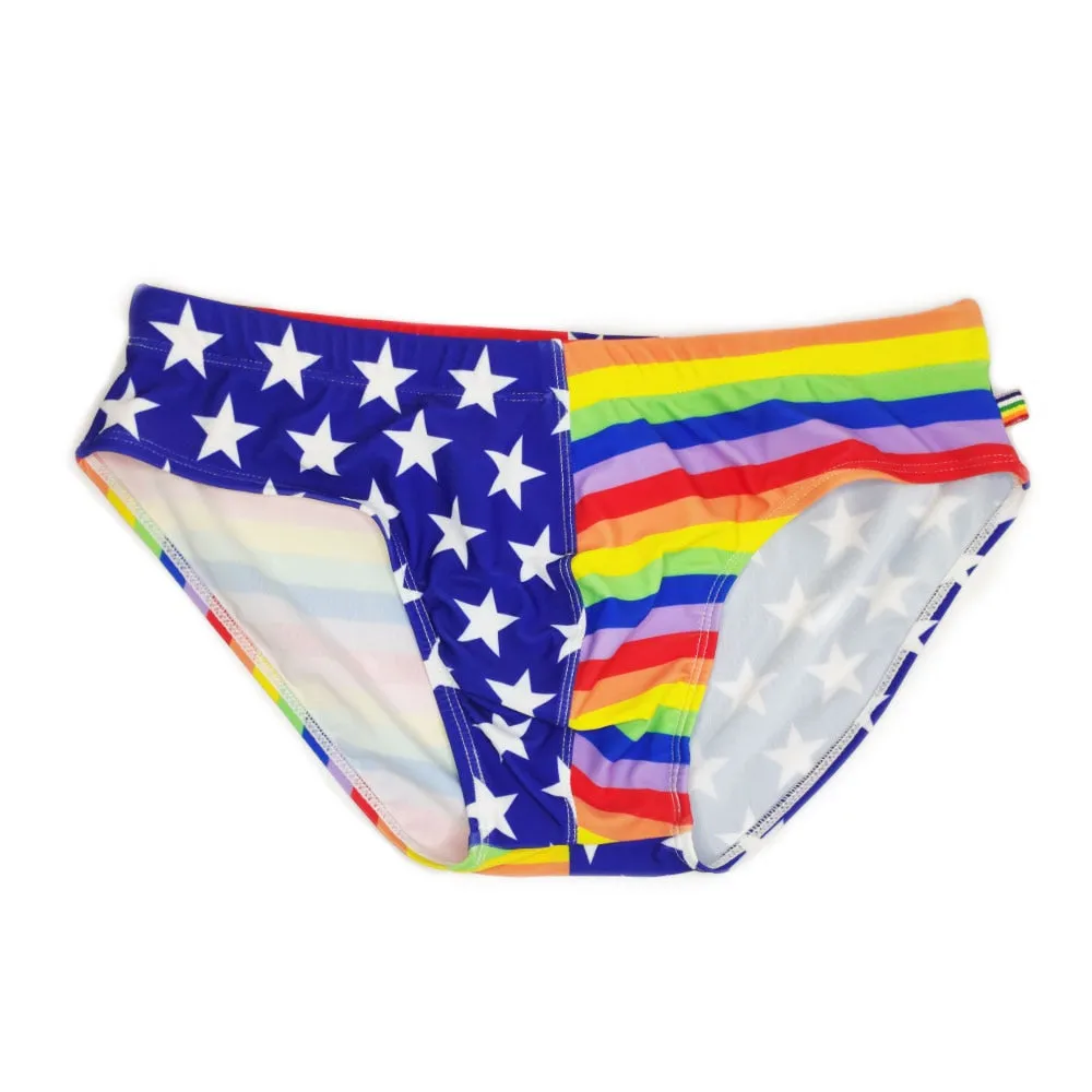 Sexy Rainbow Star Printed Pattern Beach Surfing Swimwear Briefs for Men