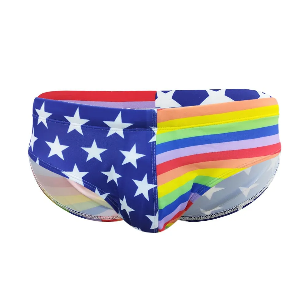 Sexy Rainbow Star Printed Pattern Beach Surfing Swimwear Briefs for Men