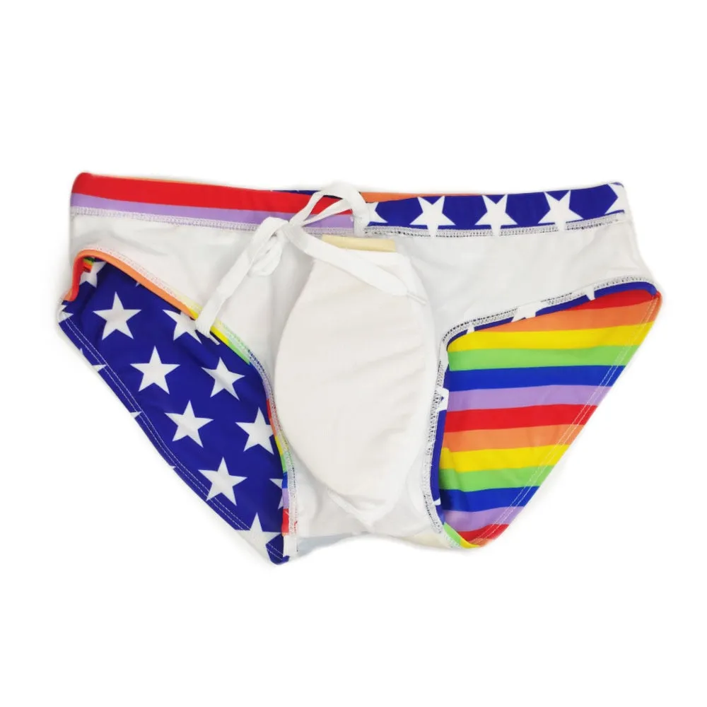 Sexy Rainbow Star Printed Pattern Beach Surfing Swimwear Briefs for Men