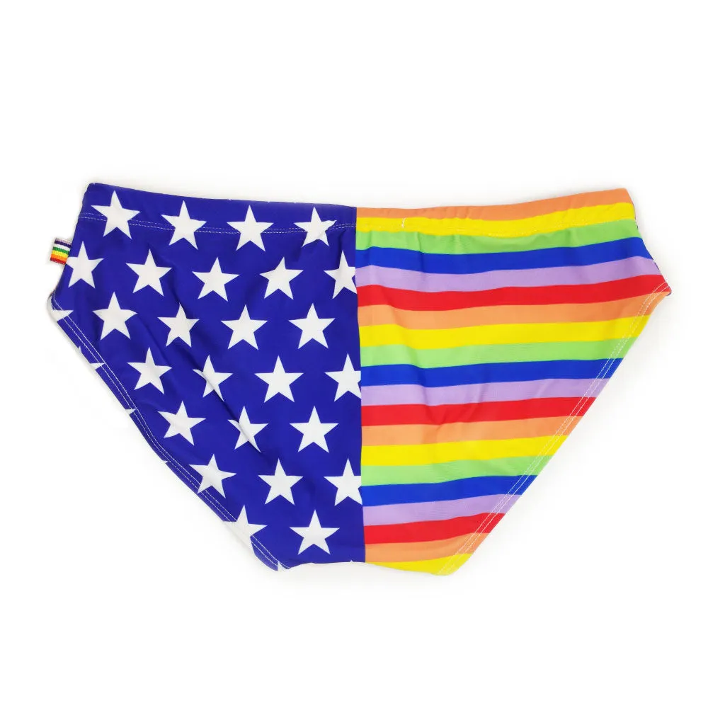 Sexy Rainbow Star Printed Pattern Beach Surfing Swimwear Briefs for Men