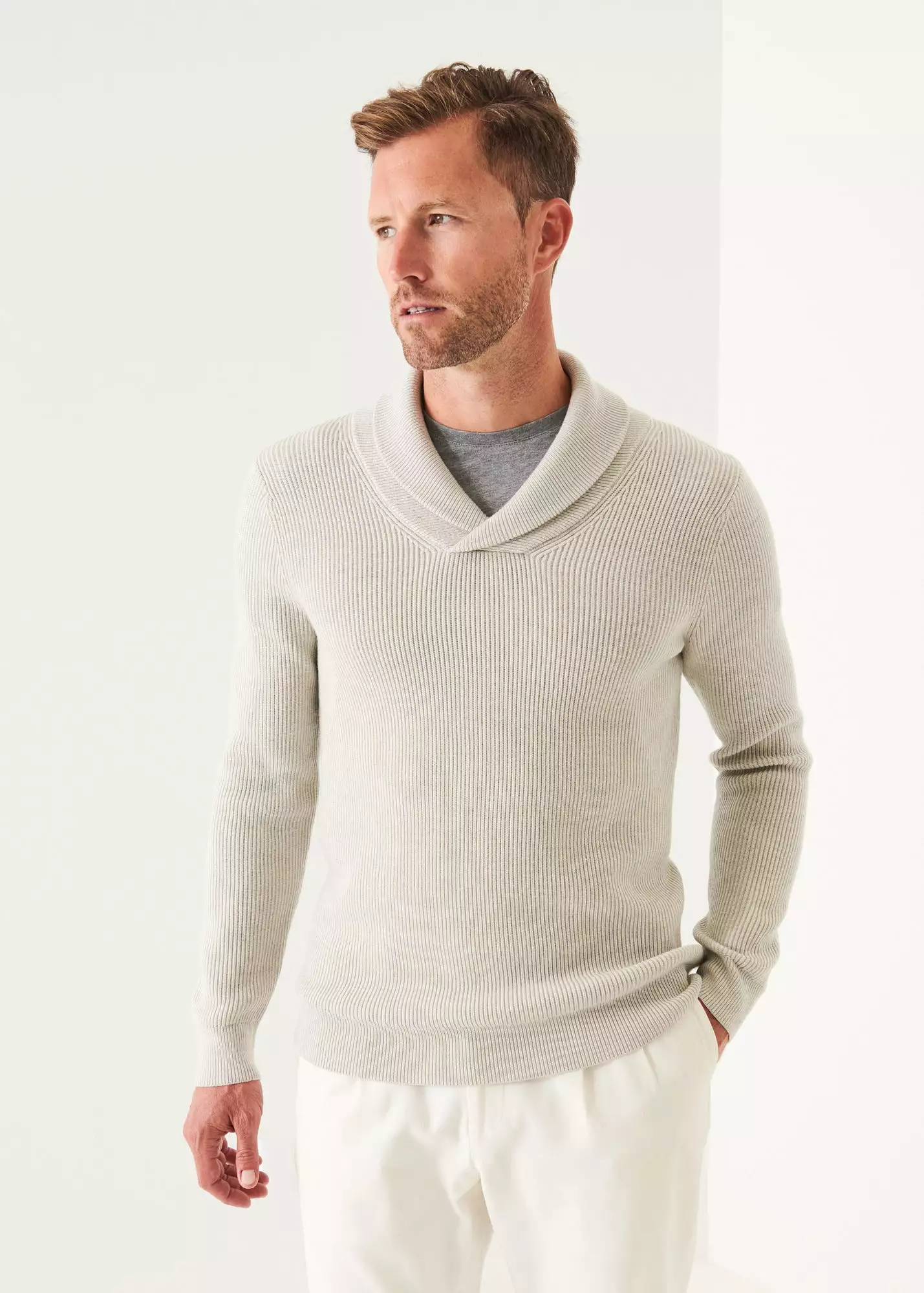 SHAWL COLLAR MERINO WOOL SWEATER