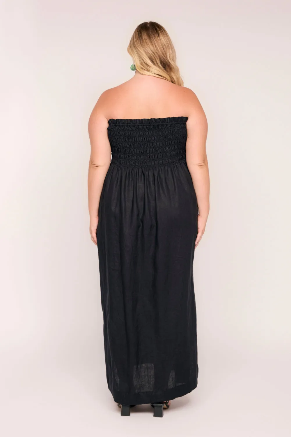 Sherry Linen Strapless Maxi Dress in Black