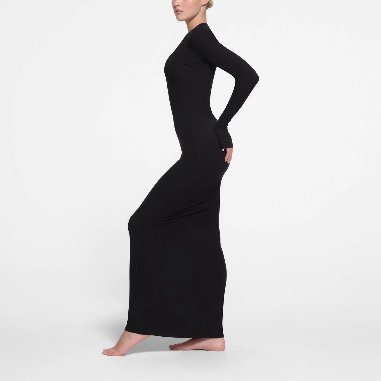 SKIMS SOFT LOUNGE Deep Plunge Maxi Dress Onyx - Black