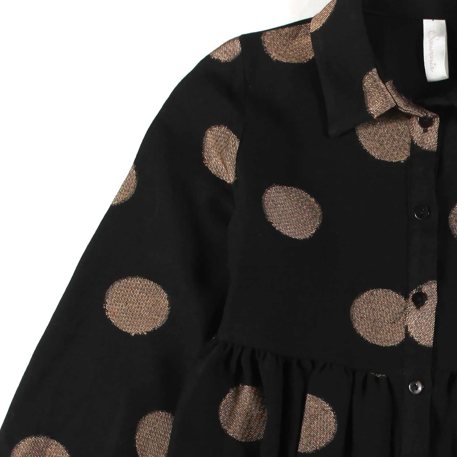 Souvenir Black Dress With Maxi Gold Polka-Dots For Girls