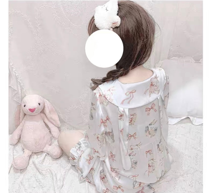 Steam bun day dream rabbit cute girly lounge set sleep wear pyjamas dress