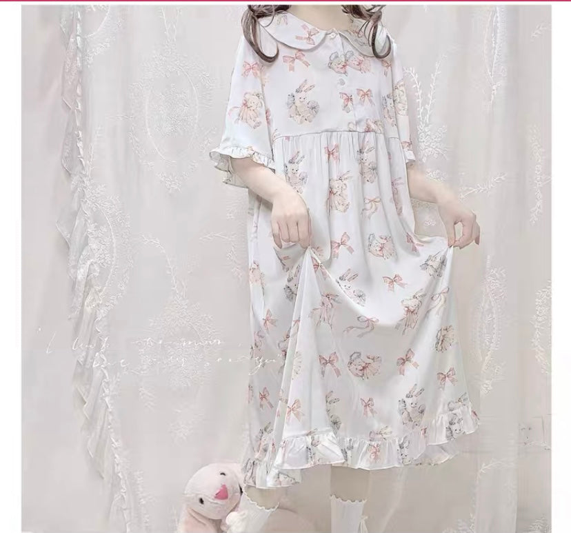 Steam bun day dream rabbit cute girly lounge set sleep wear pyjamas dress