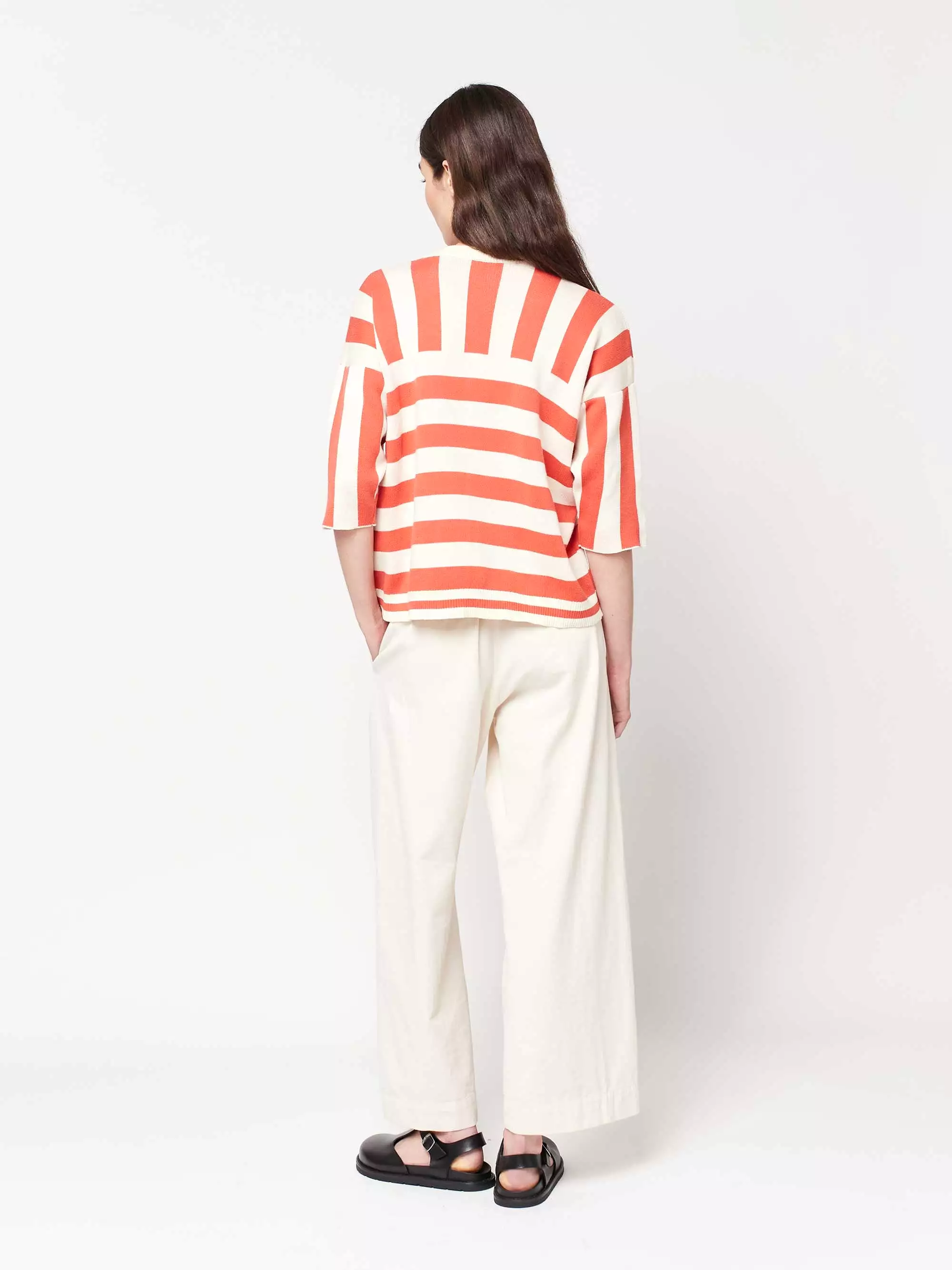 Striped Short Sleeve Knitted Sweater