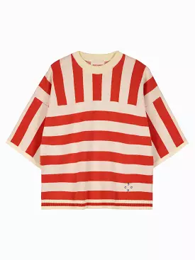 Striped Short Sleeve Knitted Sweater