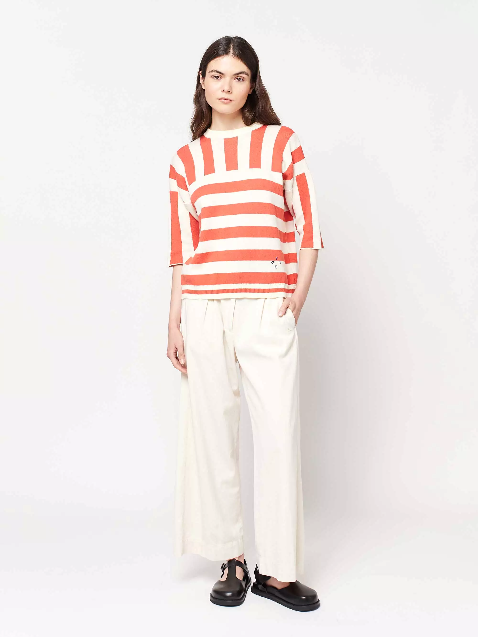 Striped Short Sleeve Knitted Sweater