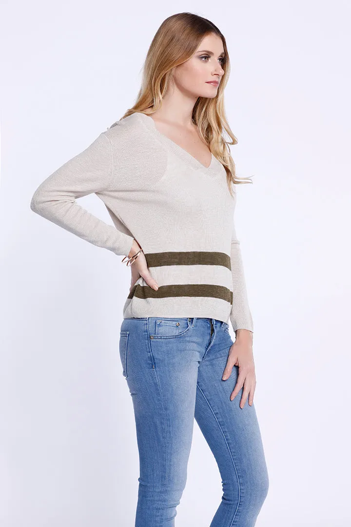 Striped V-Neck Linen Sweater