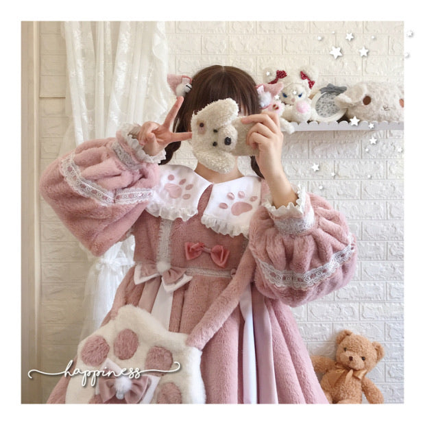 Super warm soft fleece soft milk kitty dress