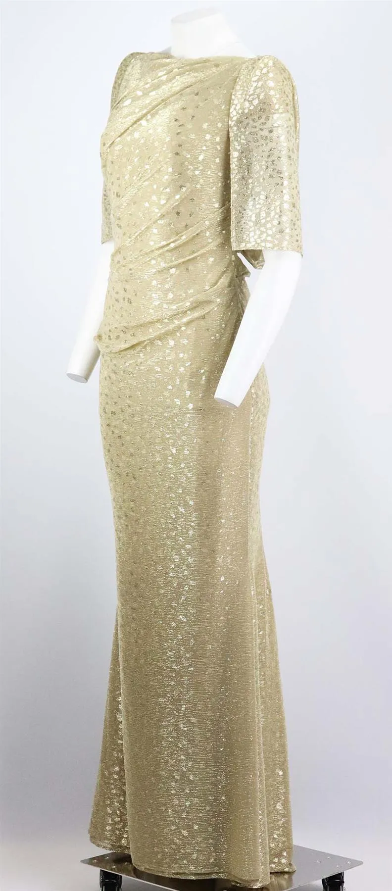 TALBOT RUNHOF CAPE EFFECT DRAPED METALLIC FIL COUP VOILE GOWN US 8 UK 12