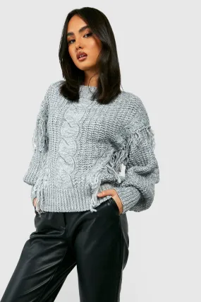 Tassel Detail Cable Front Knitted Sweater