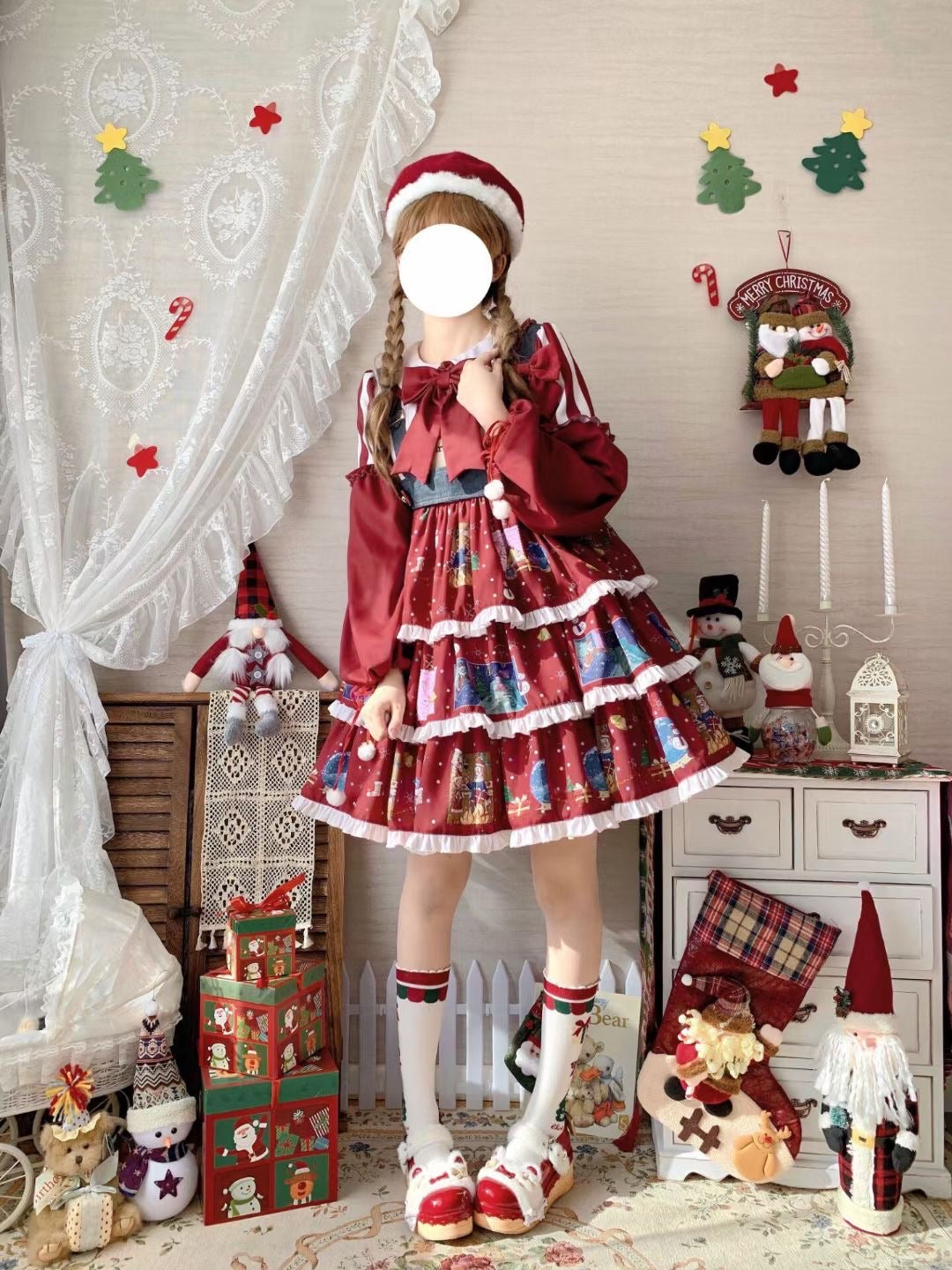 The letter after Christmas lolita set dress + vest+ Elk cloak