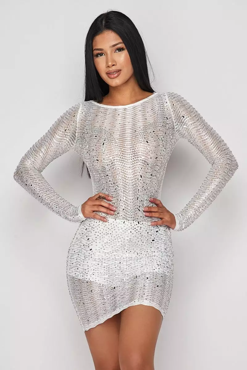 Vienna Rhinestone Mini Dress - White