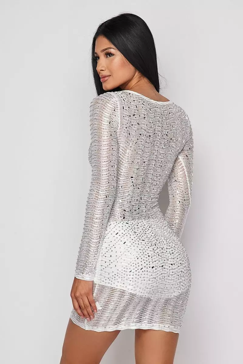 Vienna Rhinestone Mini Dress - White