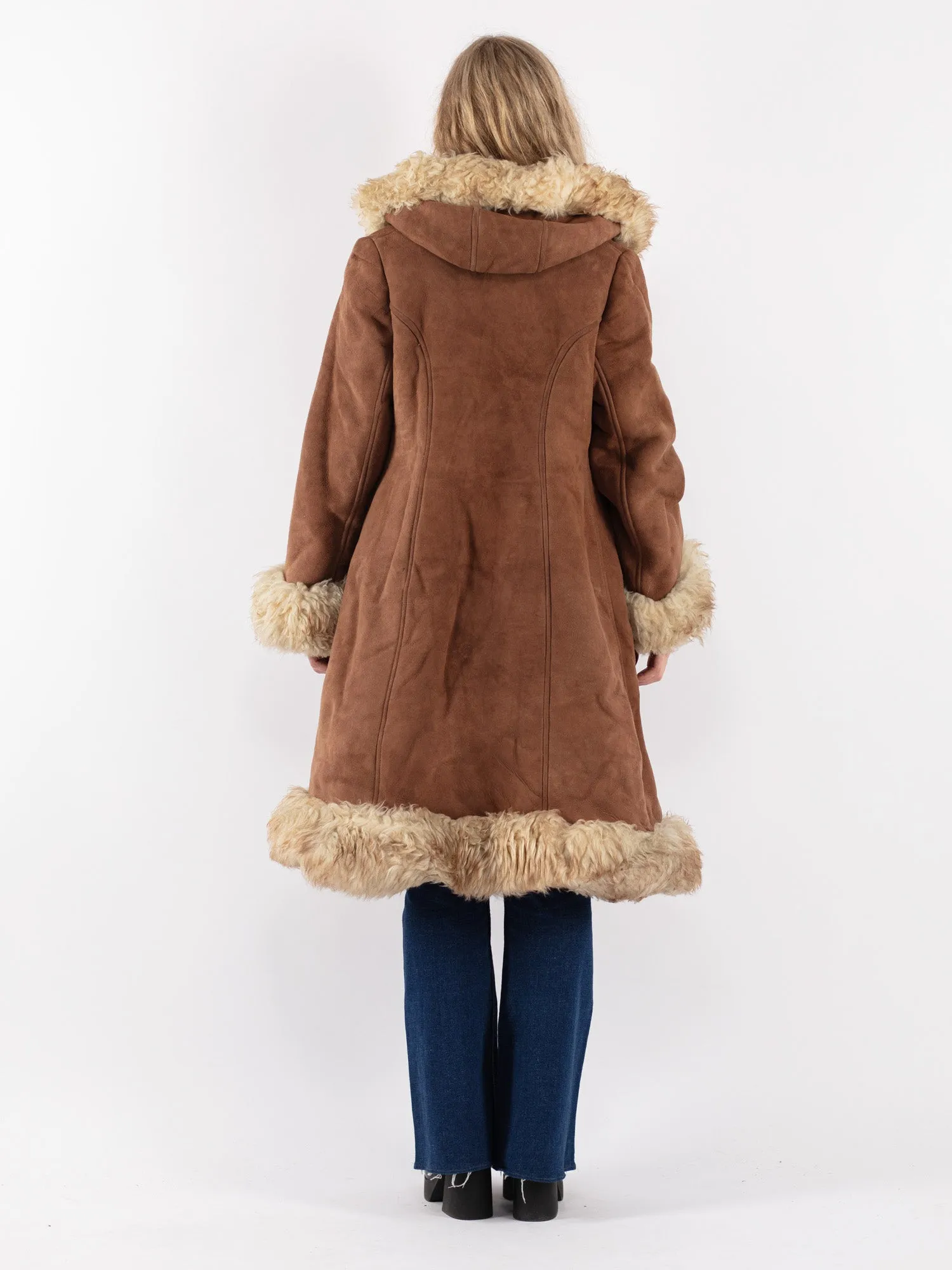 Vintage 70's Hooded Penny Lane Sheepskin Coat in Brown