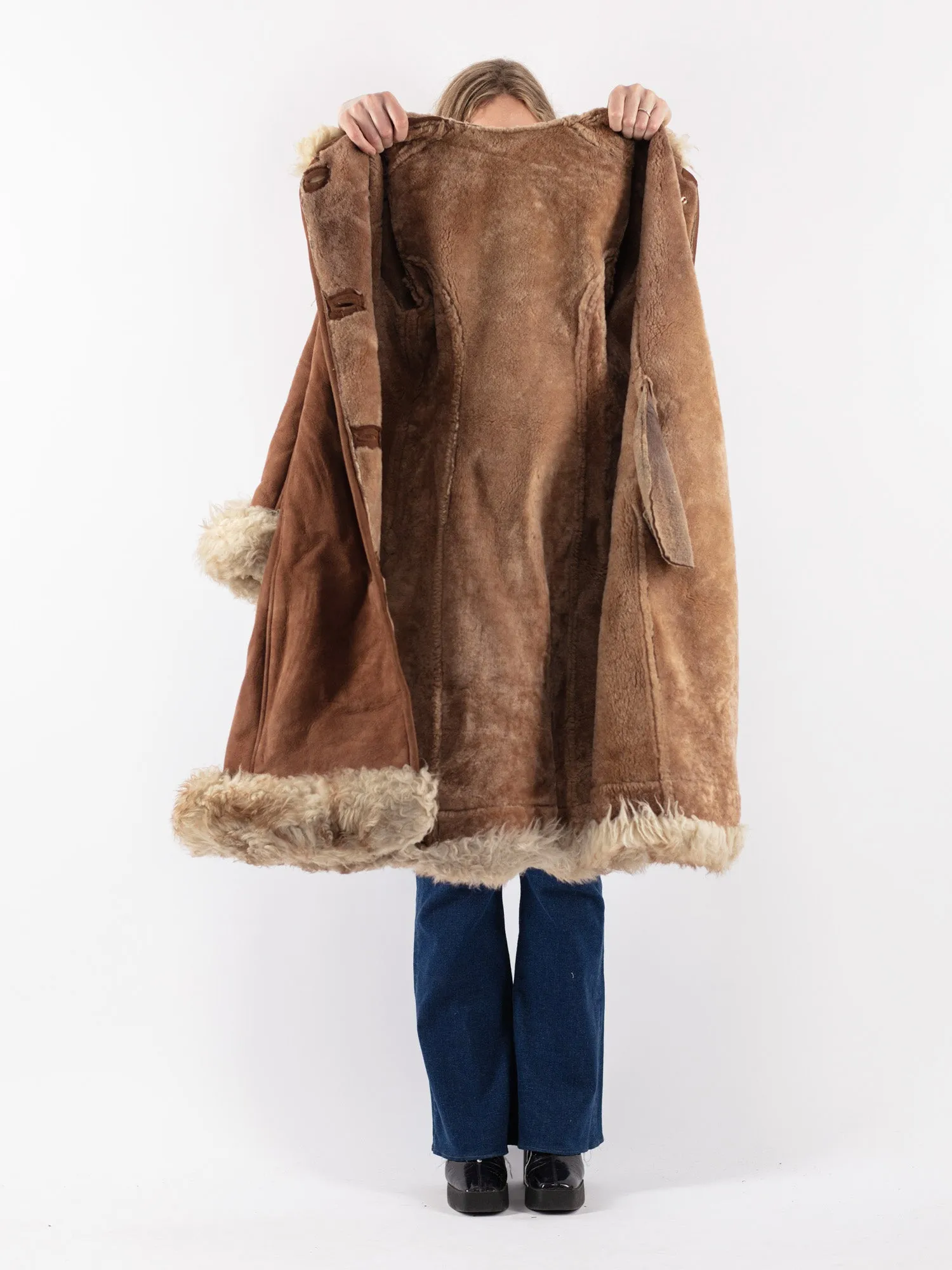 Vintage 70's Hooded Penny Lane Sheepskin Coat in Brown