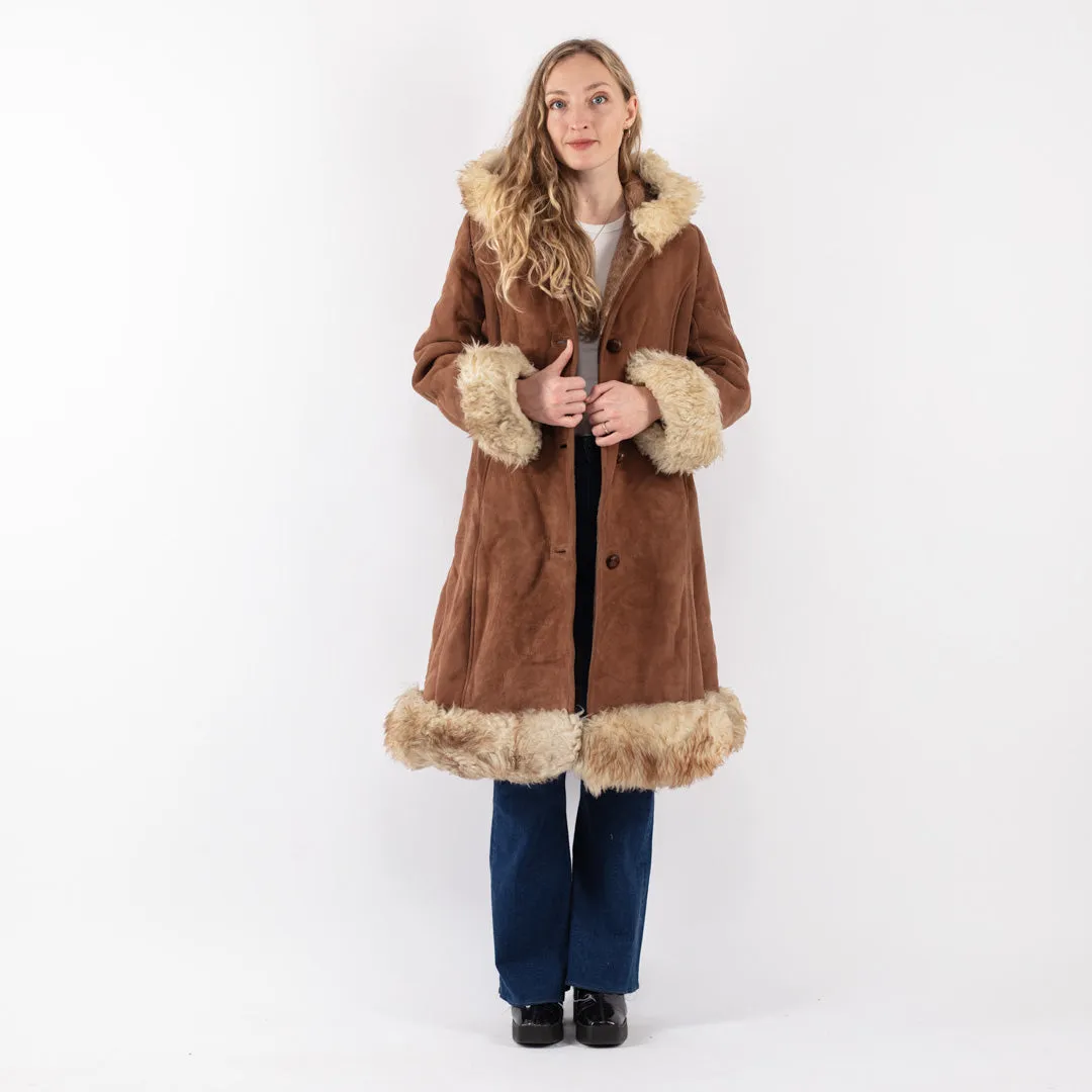 Vintage 70's Hooded Penny Lane Sheepskin Coat in Brown