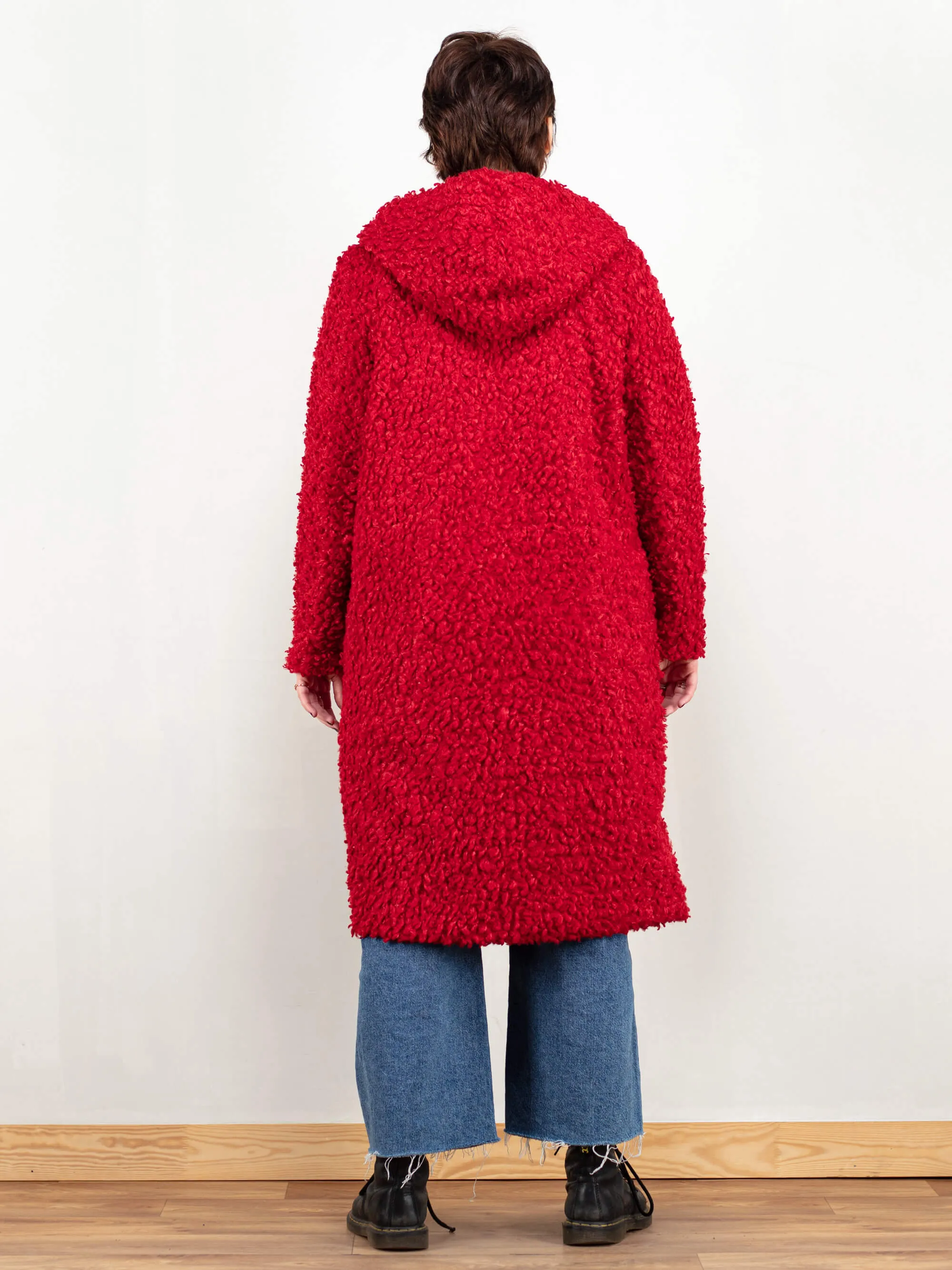 Vintage 70's Women Red Sherpa Hooded Coat