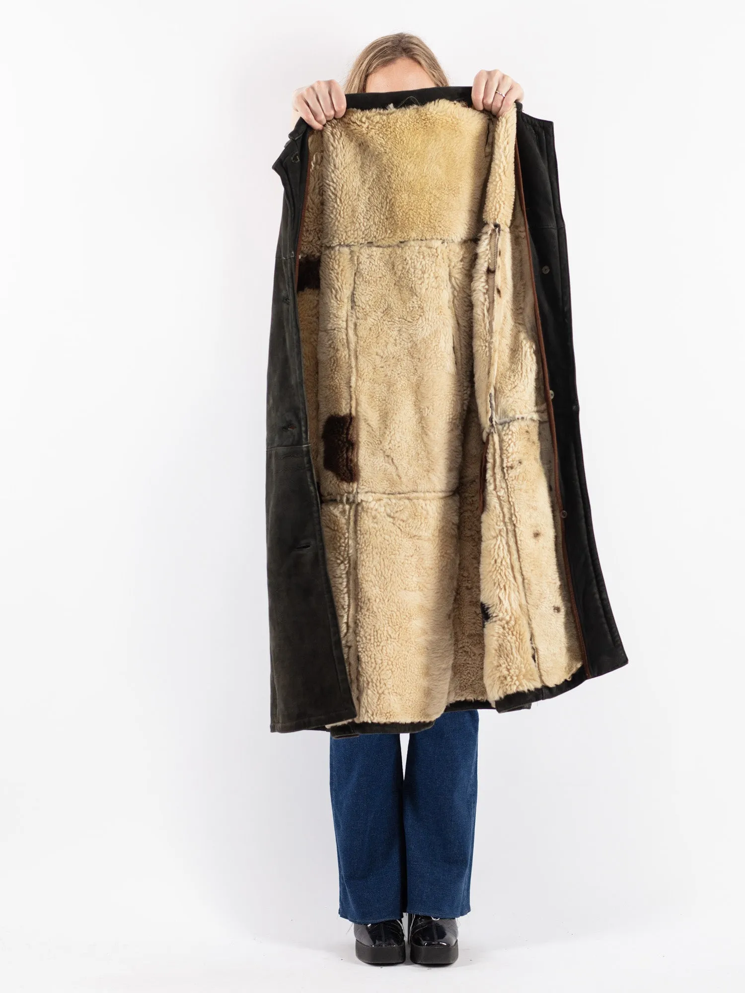 Vintage 70's Women Sheepskin Coat in Green